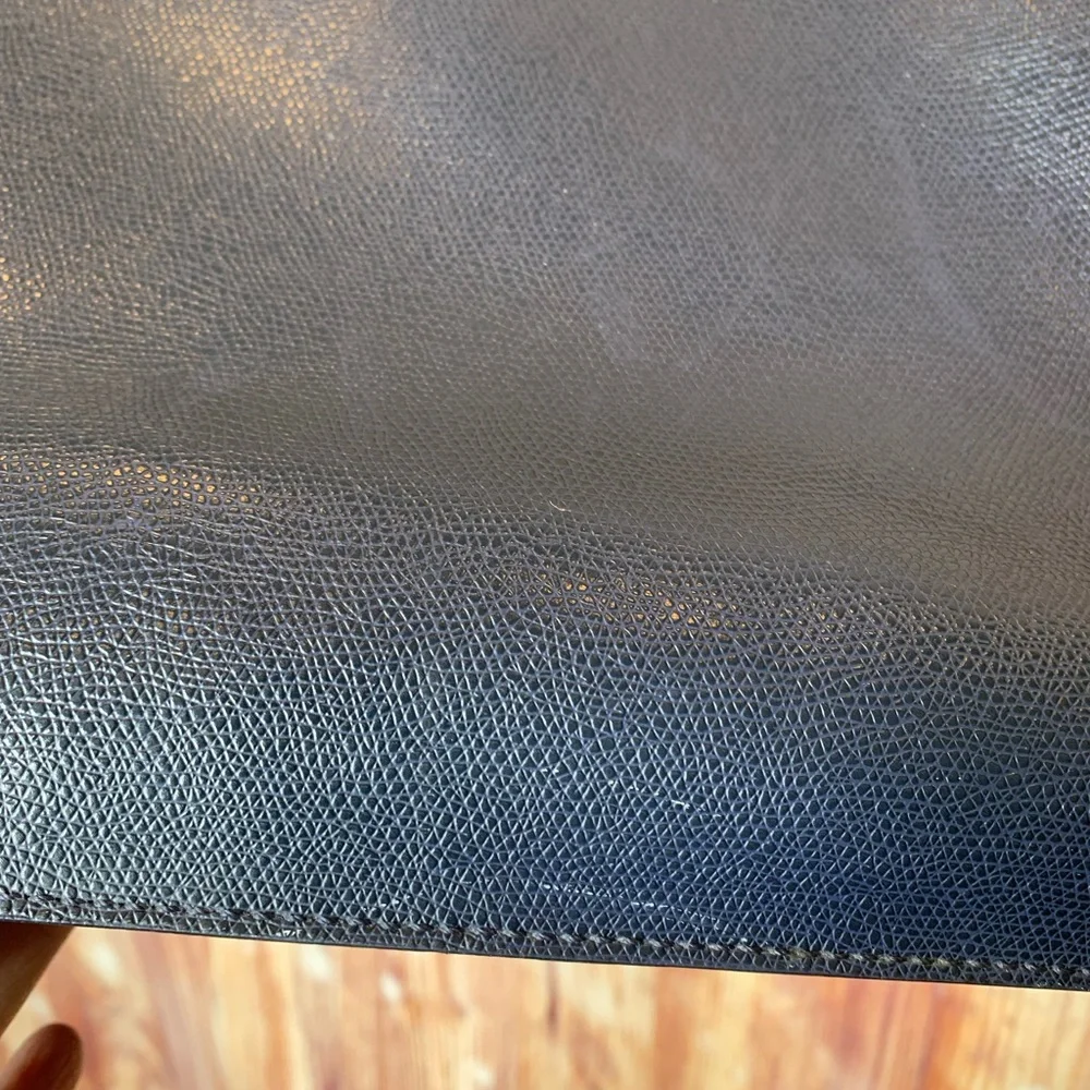 Tumi Pavia Satchel Bag Two Tone Navy Taupe Travel Laptop Tote. Embossed
